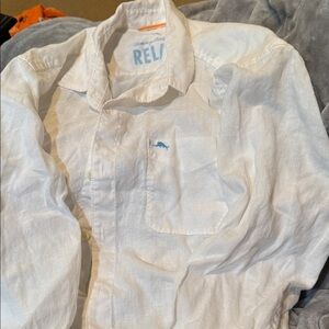 Tommy Bahama White Shirt with Blue and Orange Accents
